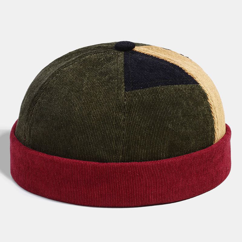 Dámské A Pánské Manšestrové Vícebarevné Patchworkové Barevné Vzory Ležérní Čepice Landlord Cap Skull Cap