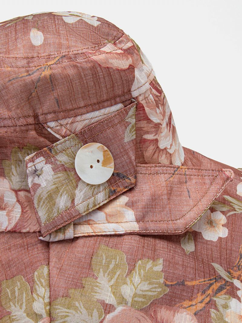 Dámské Dacron Overlay Calico Print Button Dekorace Velký Okraj Prodyšná Sluneční Clona Skládací Kbelík Klobouk
