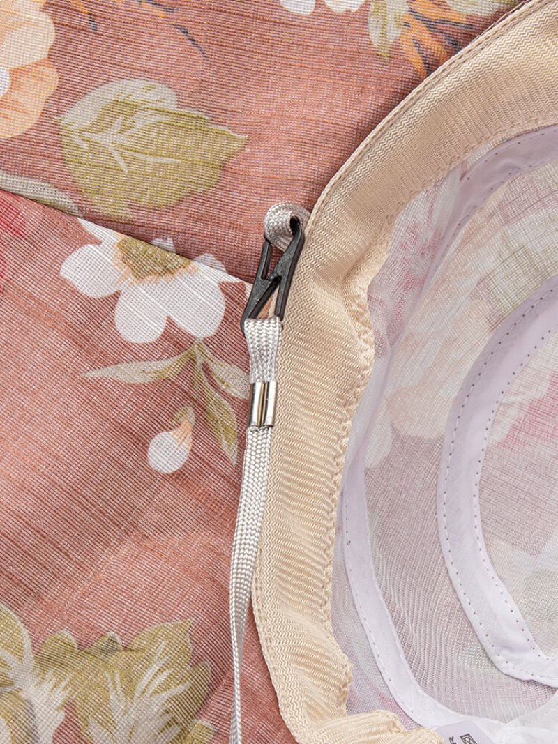 Dámské Dacron Overlay Calico Print Button Dekorace Velký Okraj Prodyšná Sluneční Clona Skládací Kbelík Klobouk
