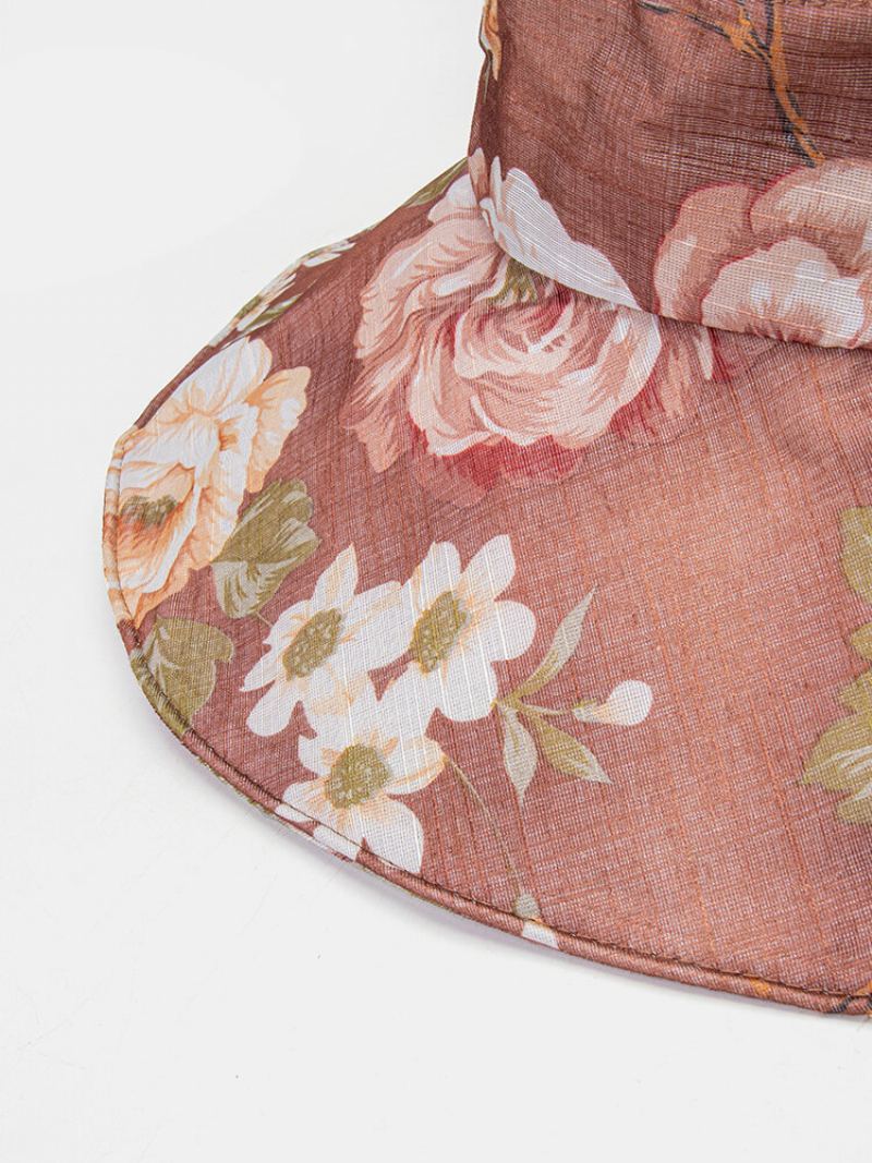 Dámské Dacron Overlay Calico Print Button Dekorace Velký Okraj Prodyšná Sluneční Clona Skládací Kbelík Klobouk