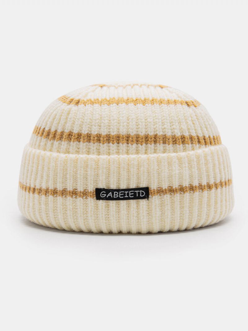 Unisex Akrylové Pletené Barvy Kontrastní Proužek Písmenkový Štítek Všestranná Čepice Bez Okraje Landlord Cap Skull Cap