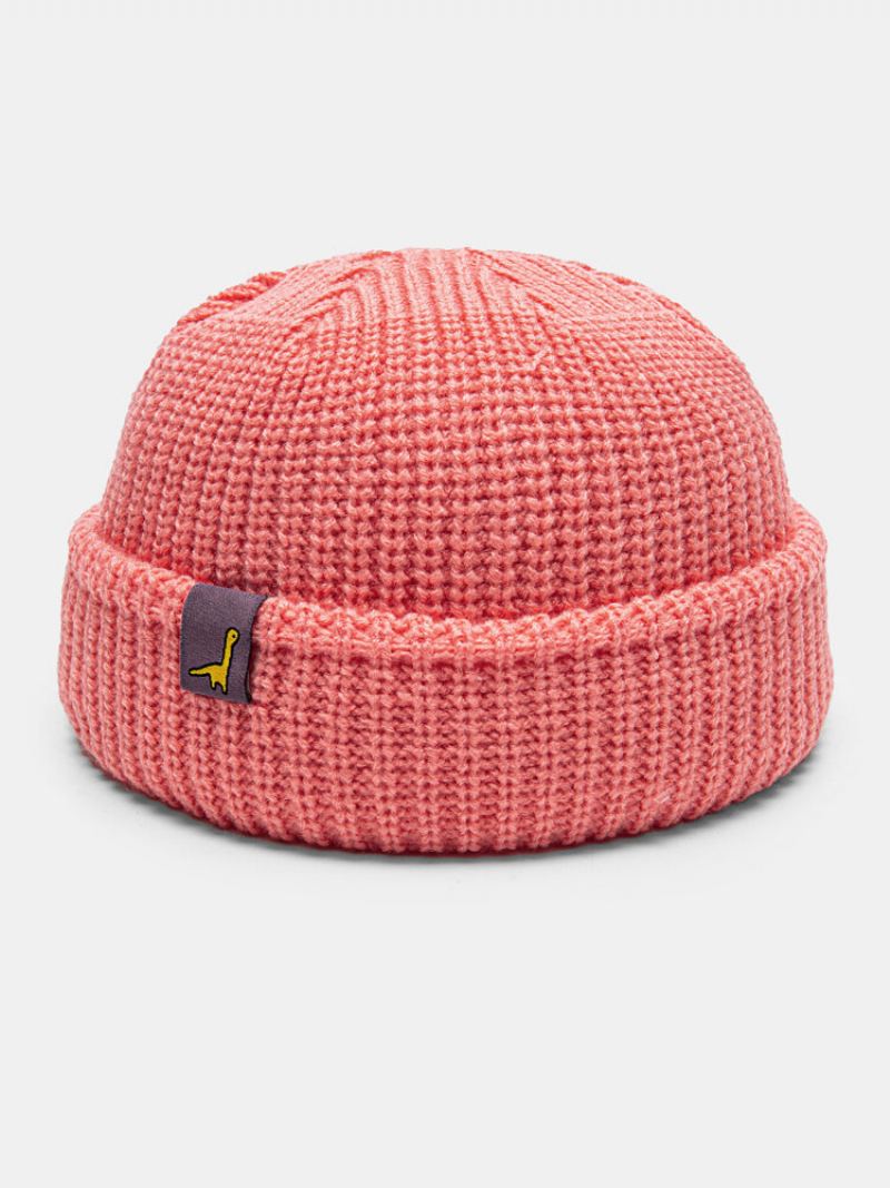 Unisex Akrylové Pletené Jednobarevné Kreslený Vzor Nášivka Všestranná Hřejivá Čepice Bez Okraje Landlord Cap Skull Cap