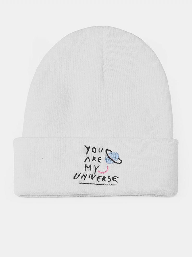Unisex Akrylové Pletené Kreslený Vzor Planet Dopis Výšivka Lemování Bez Okrajů Prodyšná Hřejivá Čepice