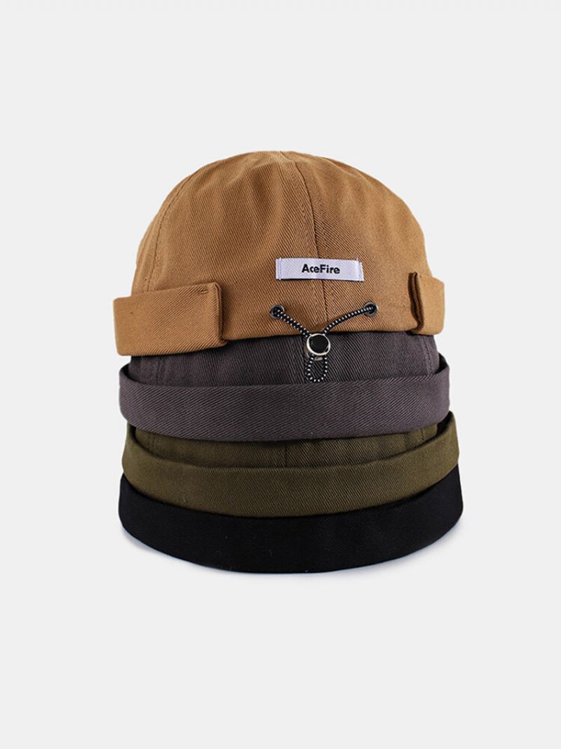 Unisex Bavlněná Písmena Vzor Štítek Stahovací Šňůrka Nastavitelná Univerzální Čepice Bez Okrajů Landlord Cap Skull Cap