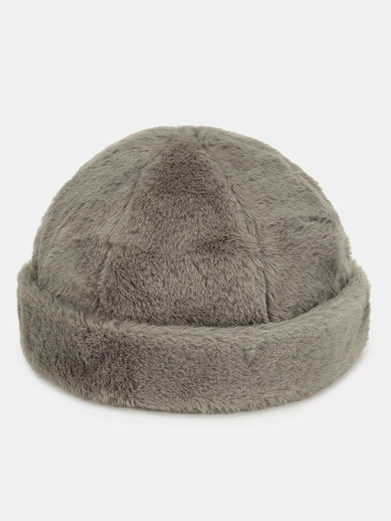 Unisex Králičí Kožešina Tlustá Jednobarevná Všestranná Hřejivá Čepice Bez Okrajů Landlord Cap Skull Cap