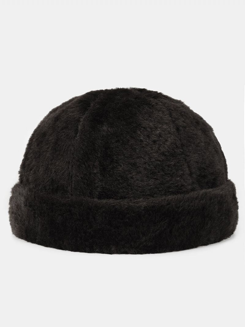 Unisex Králičí Kožešina Tlustá Jednobarevná Všestranná Hřejivá Čepice Bez Okrajů Landlord Cap Skull Cap