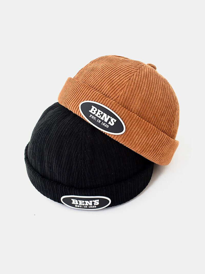Unisex Pevné Manšestrové Dopisy Oválný Štítek Univerzální Nastavitelná Čepice Bez Okrajů Landlord Cap Skull Cap