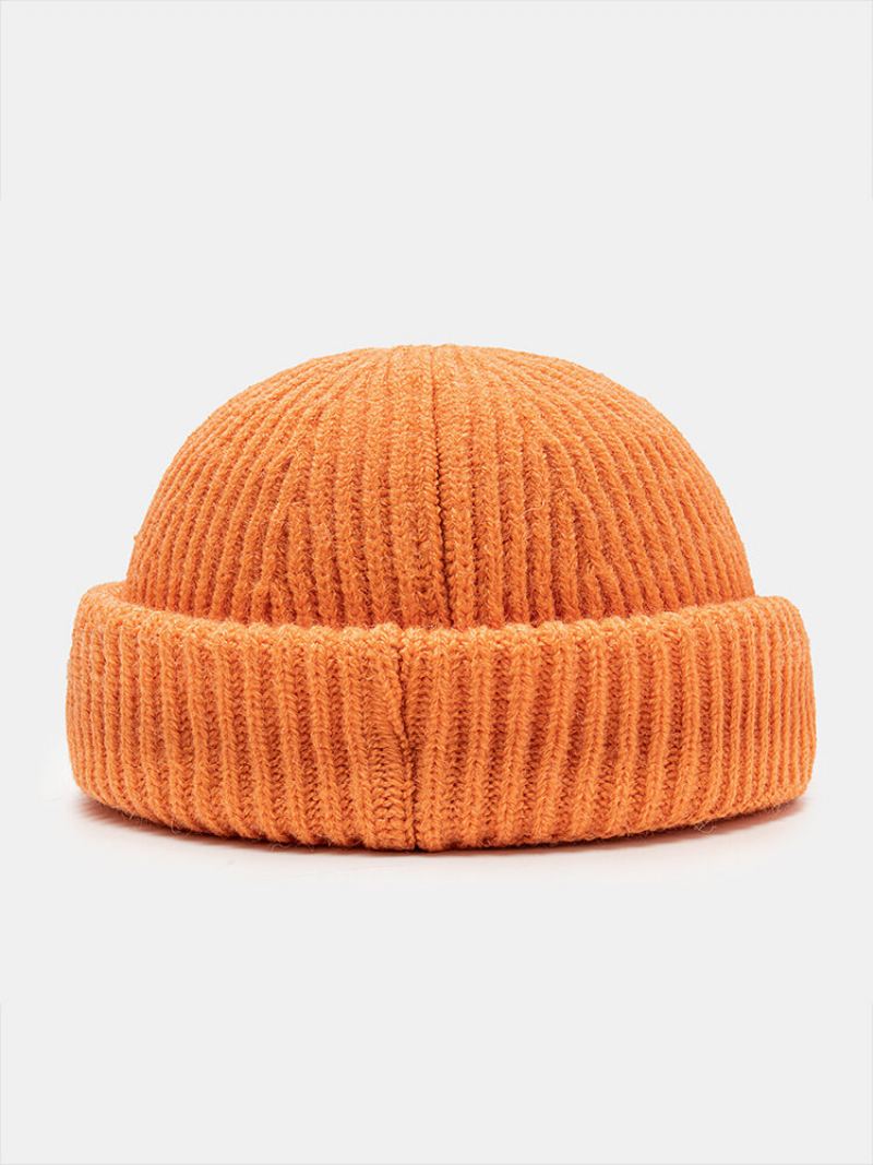 Unisex Pletená Jednobarevná Nášivka Se Vzorem Dopisů Bez Okrajů Lemování Venkovní Teplo Bez Čepice Landlord Cap Skull Cap