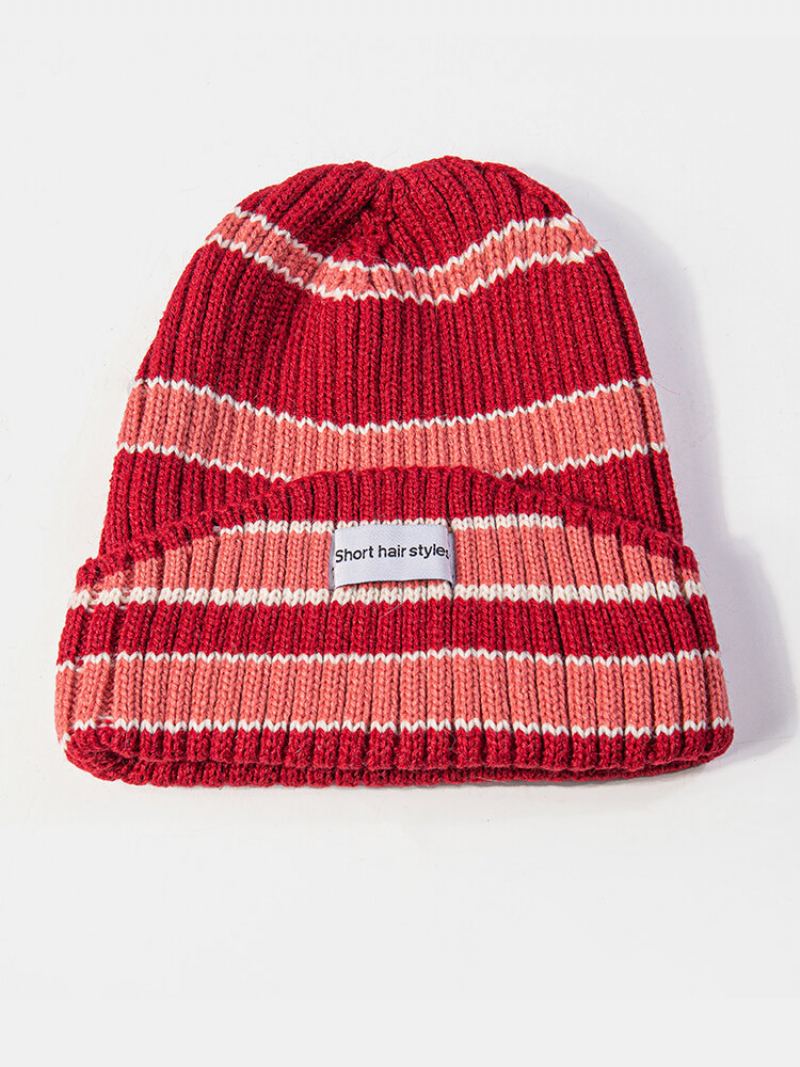 Unisex Pletené Barva Kontrastní Pruhovaný Vzor Písmen Štítek Čepice Bez Okraje Landlord Cap Skull Cap
