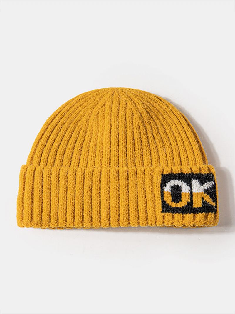 Unisex Pletené Jednobarevné Letter Jacquard Bez Okrajů Lemování Venkovní Teplo Bez Čepice Landlord Cap Skull Cap