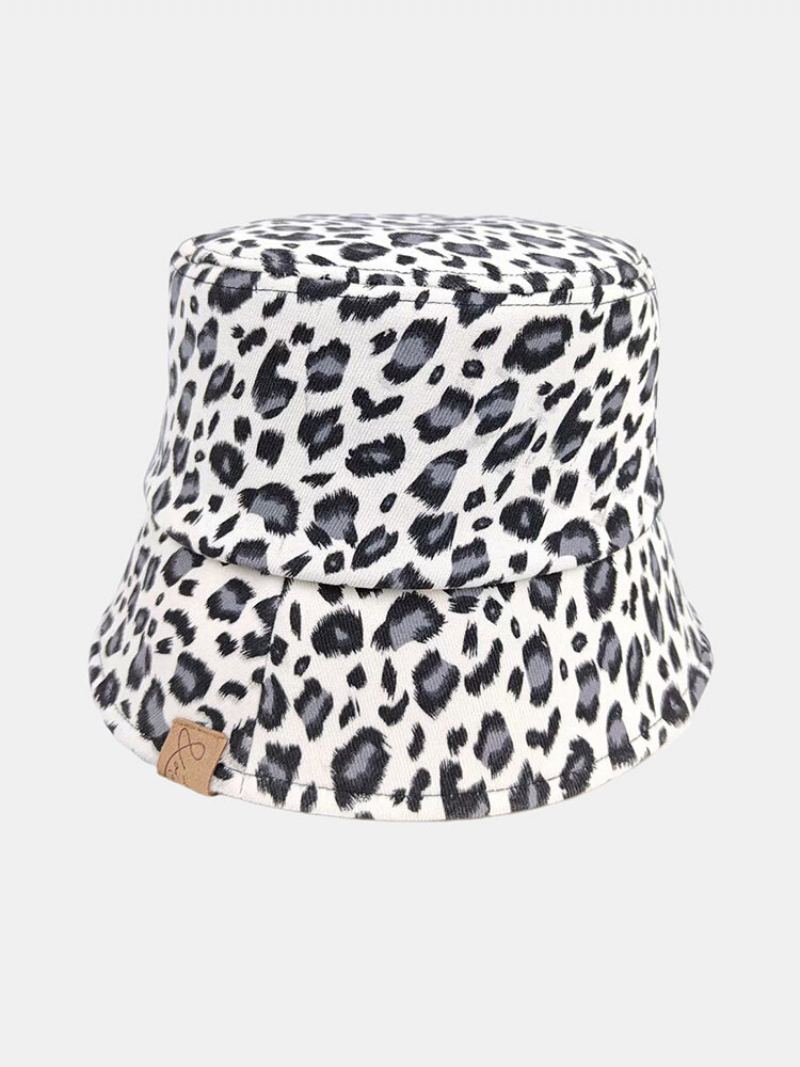 Unisex Polyesterová Bavlněná Překryvná Vrstva S Leopardím Vzorem Dopisní Štítek Univerzální Sluneční Clona Bucket Klobouk