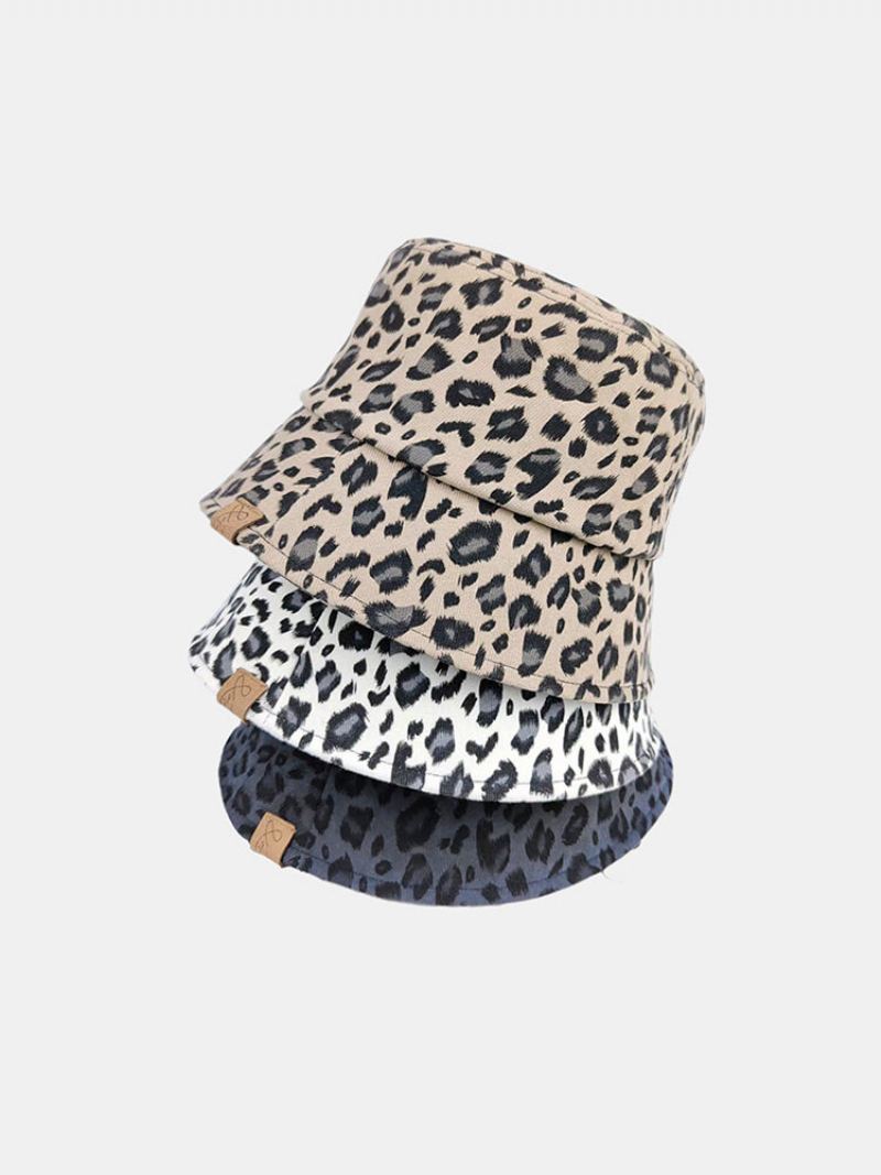 Unisex Polyesterová Bavlněná Překryvná Vrstva S Leopardím Vzorem Dopisní Štítek Univerzální Sluneční Clona Bucket Klobouk