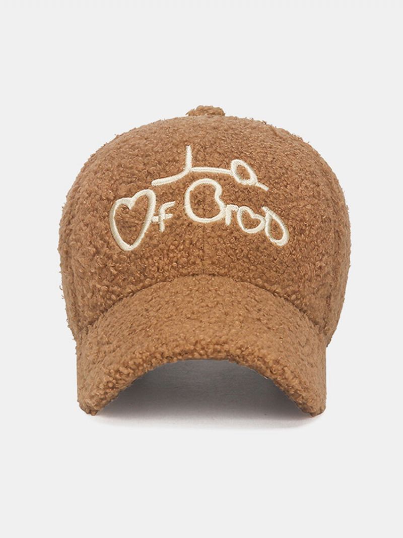 Unisex Teddy Velvet Love Letter Výšivka Outdoor All-match Teplá Baseballová Čepice