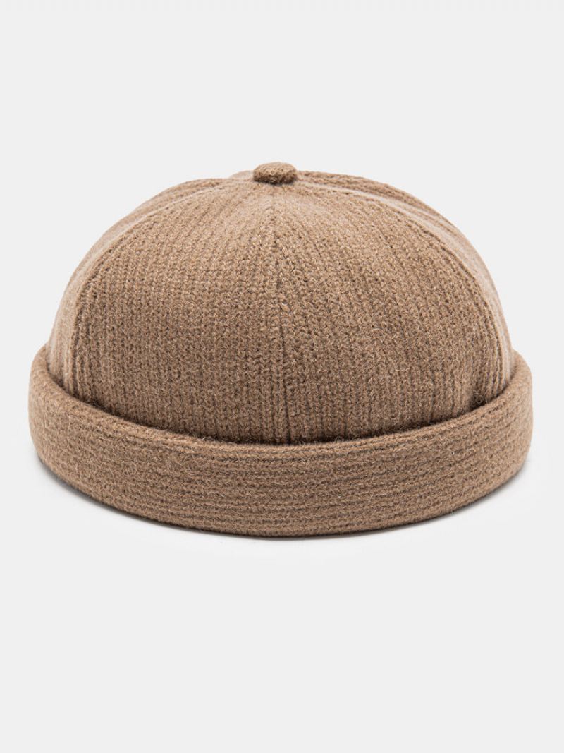 Unisex Vlněné Pletené Jednobarevné Kupole Nastavitelná Čepice Bez Okraje Landlord Cap Skull Cap