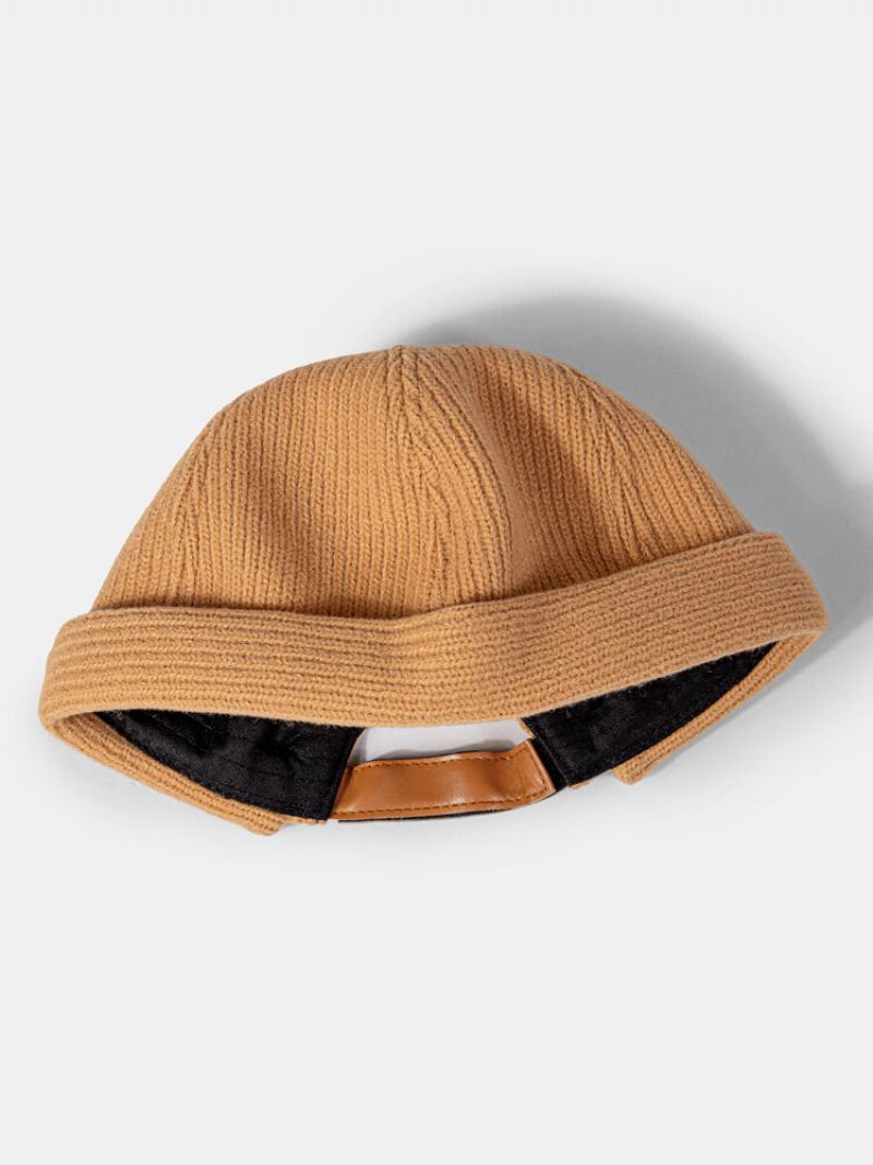 Unisex Vlněné Pletené Jednobarevné Kupole Nastavitelná Čepice Bez Okraje Landlord Cap Skull Cap