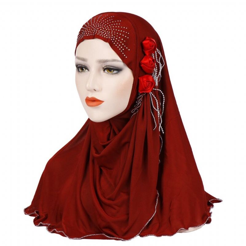 Ženy Muslimské Ledové Hedvábí Strana Tři Malé Květy Střapec Čepice Venkovní Ležérní Ochrana Krku