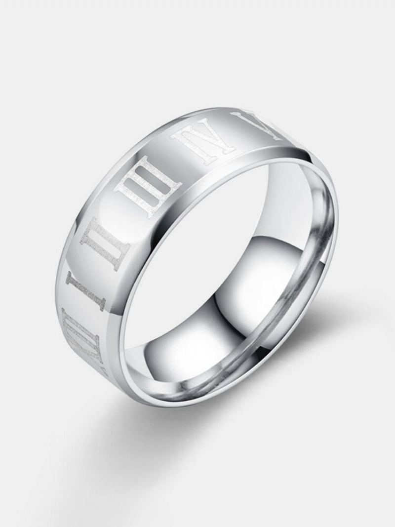 1 Ks Retro Jednoduché Římské Číslice Titanium Steel Couple Rings Pánské Prsteny