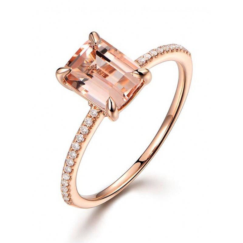 Elegantní Prsten Z Růžového Zlata 18k Gold Zirkon Jednoduché Geometrické Prsteny Ruce Šperky Pro Ženy