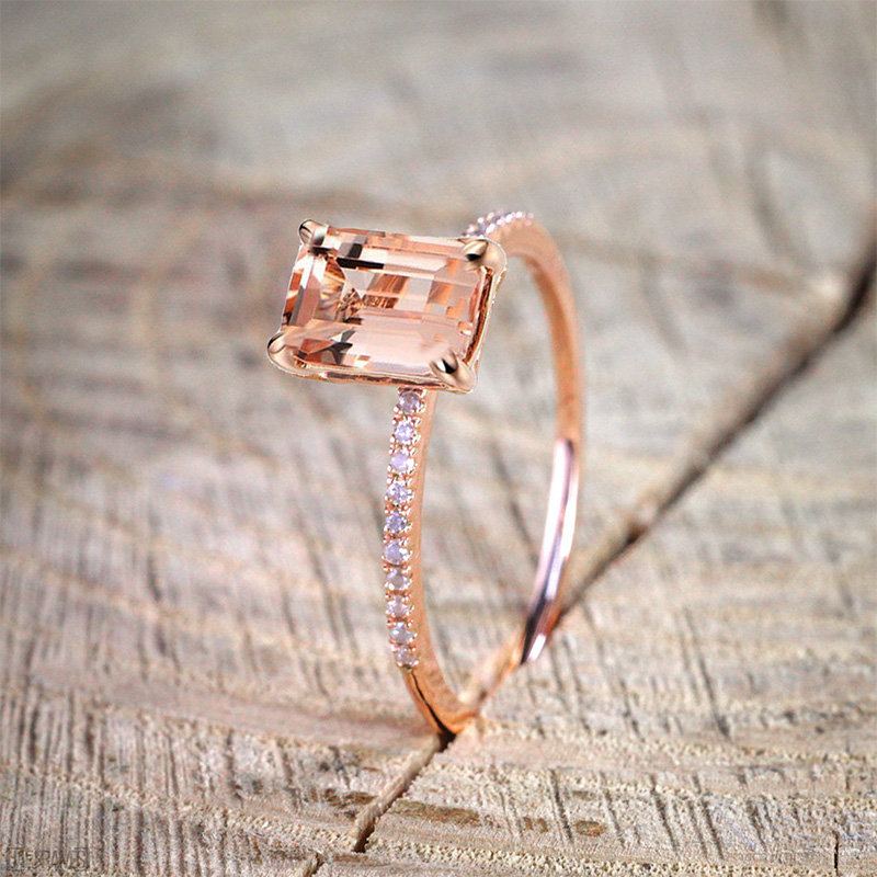 Elegantní Prsten Z Růžového Zlata 18k Gold Zirkon Jednoduché Geometrické Prsteny Ruce Šperky Pro Ženy