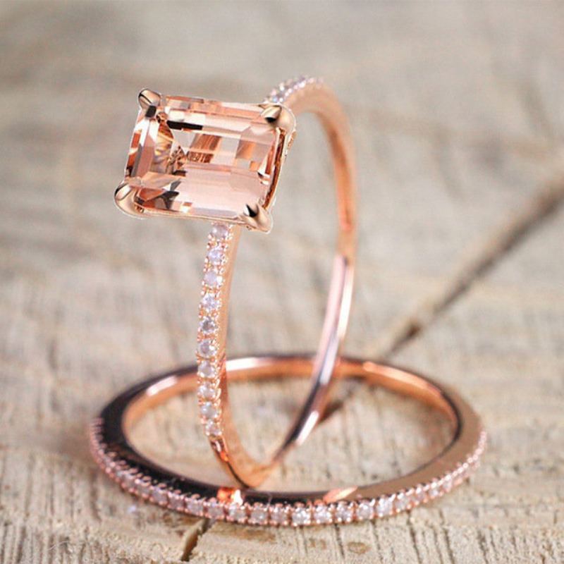 Elegantní Prsten Z Růžového Zlata 18k Gold Zirkon Jednoduché Geometrické Prsteny Ruce Šperky Pro Ženy