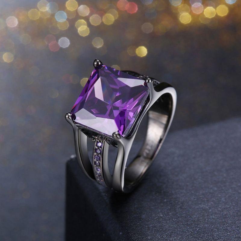 Inalis Dámské Elegantní 12mm Střílecí Černě Pokovené Zirkonové Diamantové Prsteny S Diamanty