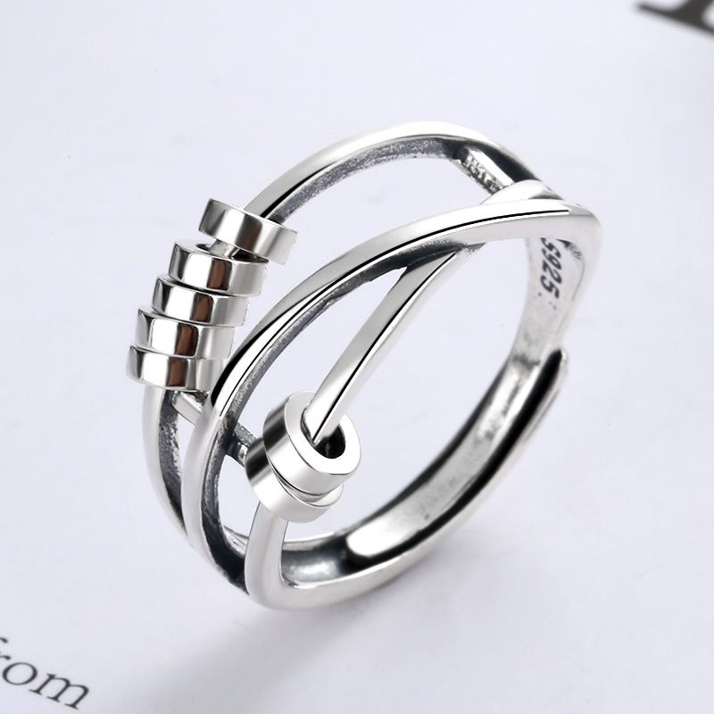S925 Sterling Silver Fashion Temperament Inteligentní Prsten Se Třemi Kroužky S Vícekruhovými Přenosovými Korálky
