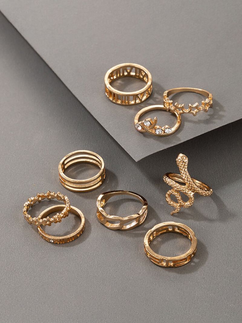 Sada Prstenů Alloy Vintage Ethnic 9 Pcs S Pěticípou Hvězdou Ve Tvaru Hada