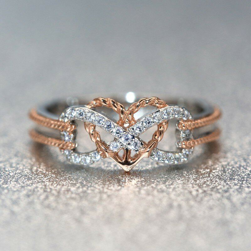 Speciální Duté Platinové Prsteny Vykládané Zirkonem Infinity Knot Heart Cross Designový Dárek Pro Ženy