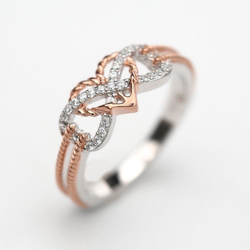 Speciální Duté Platinové Prsteny Vykládané Zirkonem Infinity Knot Heart Cross Designový Dárek Pro Ženy