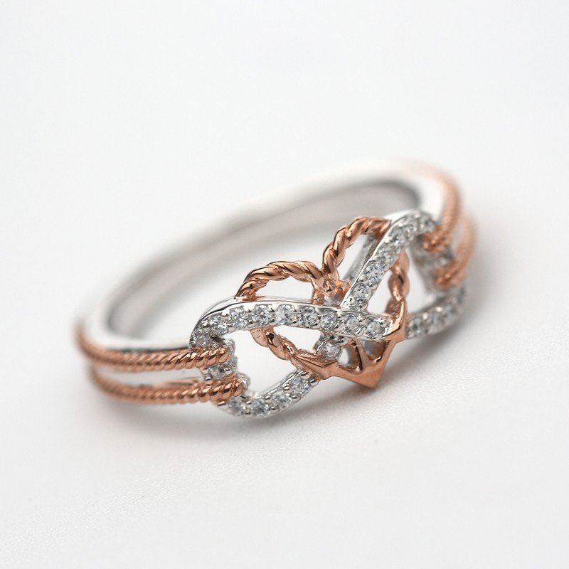Speciální Duté Platinové Prsteny Vykládané Zirkonem Infinity Knot Heart Cross Designový Dárek Pro Ženy