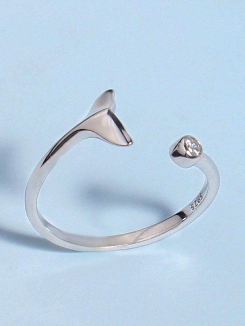 Vintage 925 Sterling Silver Roztomilý Otevřený Kroužek S Rybím Ocasem
