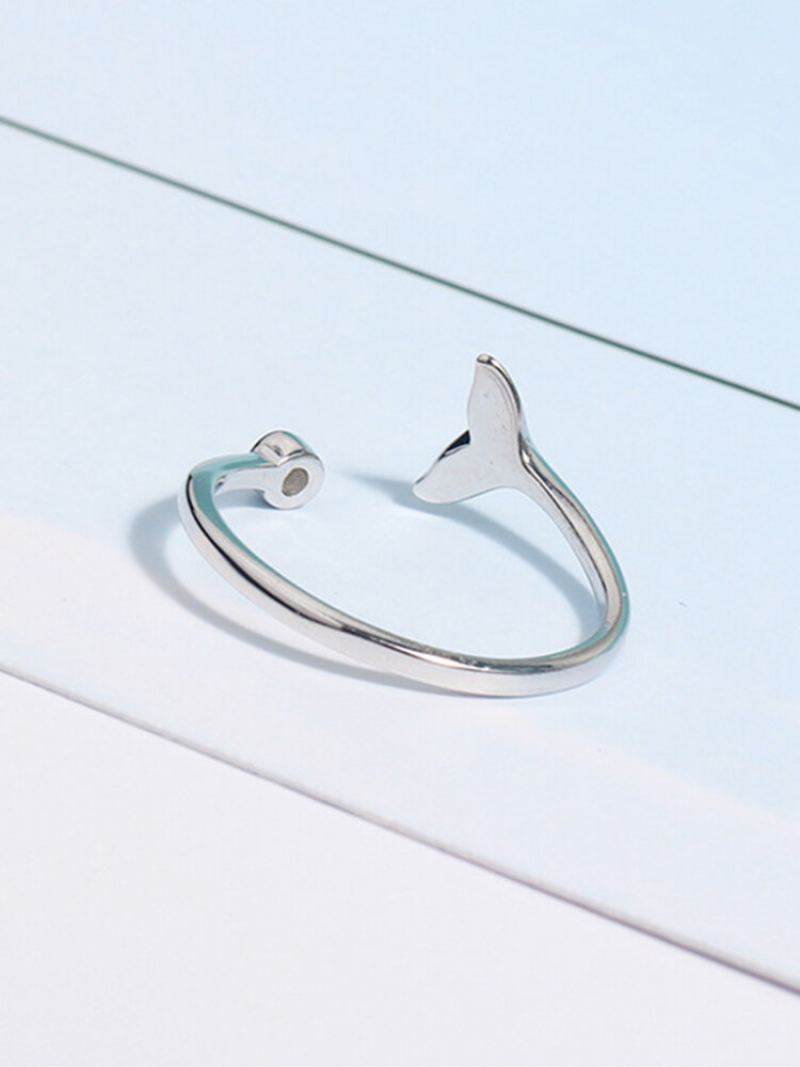 Vintage 925 Sterling Silver Roztomilý Otevřený Kroužek S Rybím Ocasem