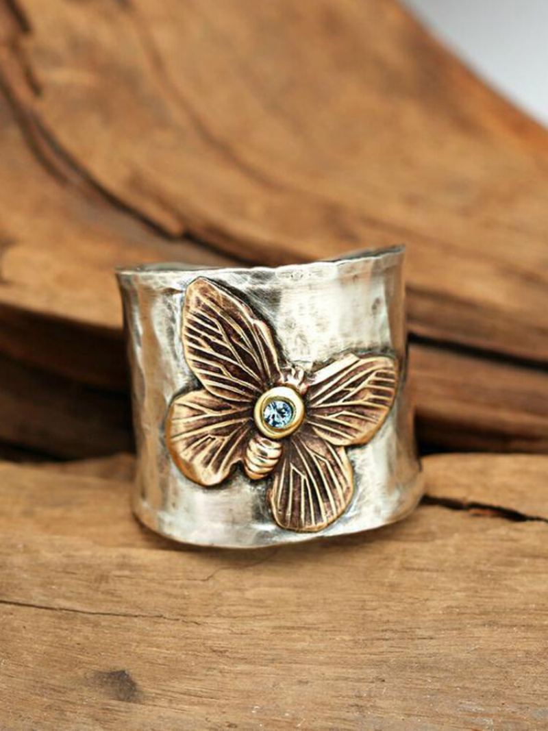 Vintage Alloy Carved Women Ring Dvoubarevný Butterfly Dárkové Šperky