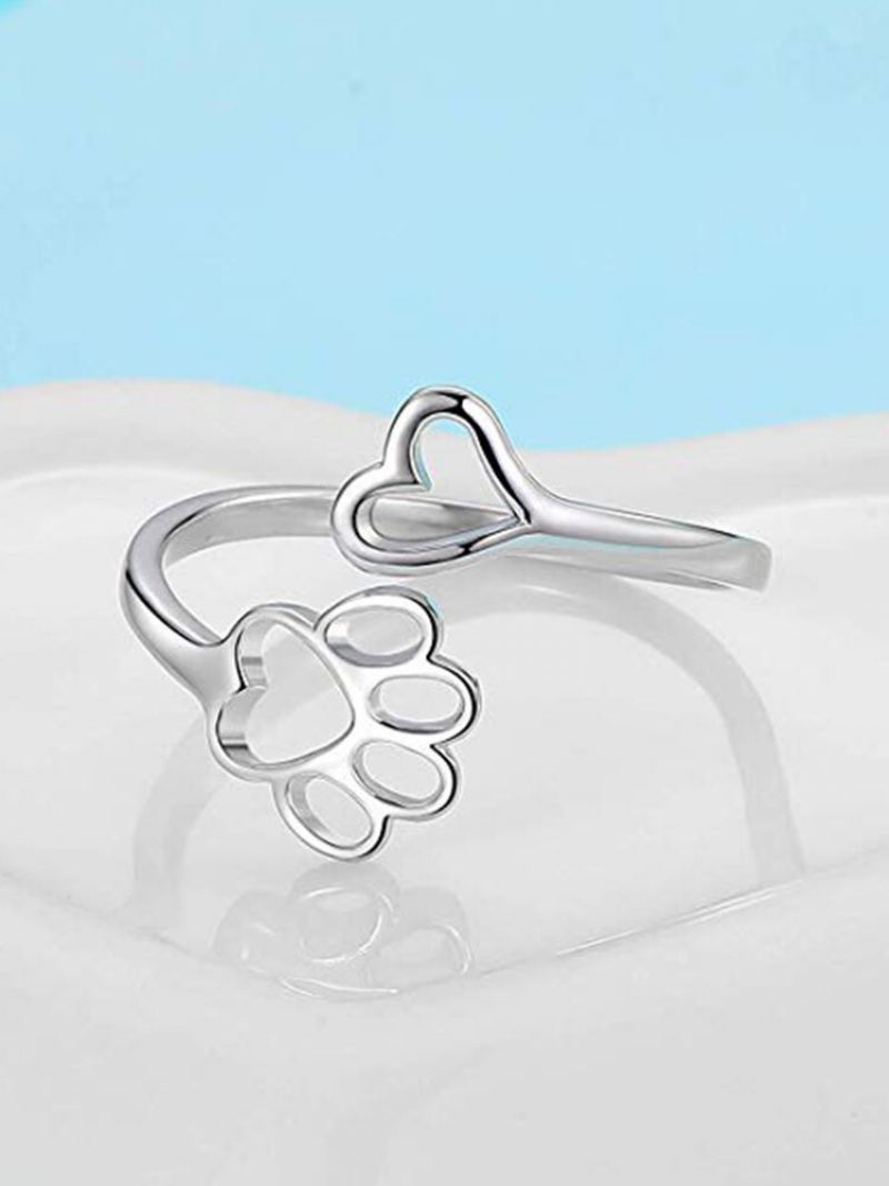 Vintage Alloy Copper Dog Stop Love Heart Otevřený Dutý Prsten Footprint Ring