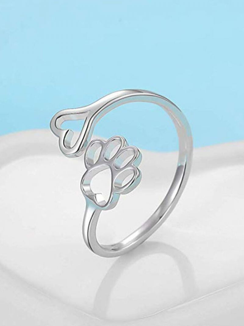 Vintage Alloy Copper Dog Stop Love Heart Otevřený Dutý Prsten Footprint Ring