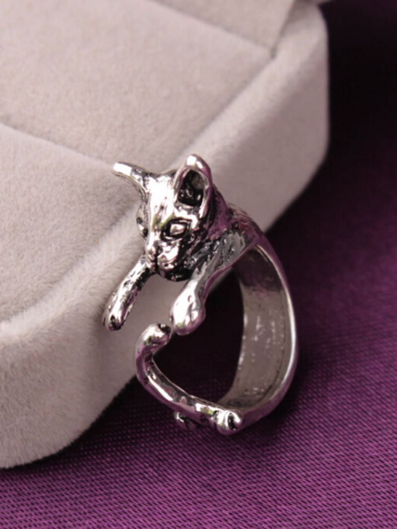Vintage Animals-shape Women Ring Cute Cat Eat Fish Šperky Dárek