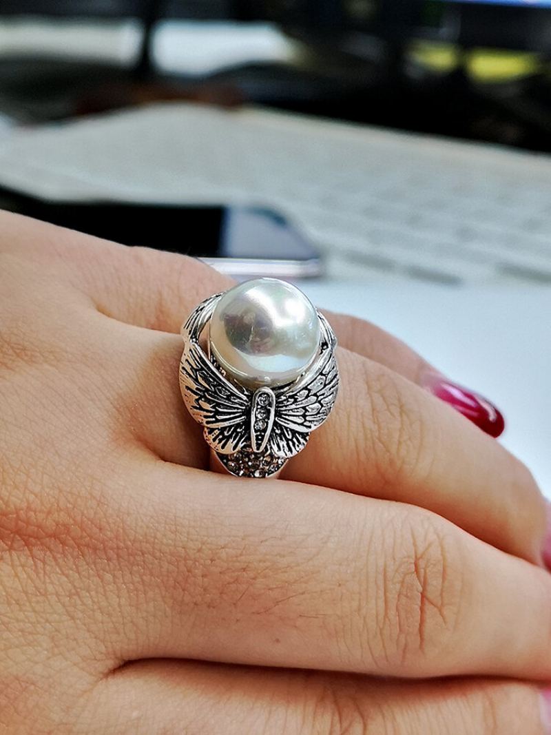 Vintage Butterfly Prsten Pearl Diamonds Intarzované Dámské Jewlery Dárek