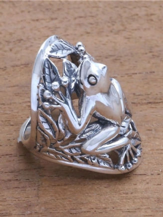 Vintage Kovový 3d Prsten S Dutou Žábou Funny Animal Ring