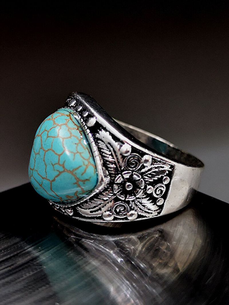 Vintage Květinový Prsten Ve Tvaru Srdce Turquoise Mount Women Jewlery Gift