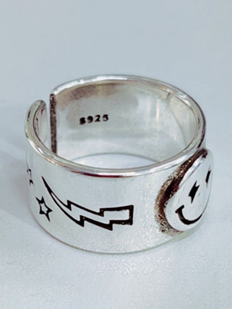 Vintage Měděný Pěticípý Hvězdný Prsten Golden Smile Face Opening Ring