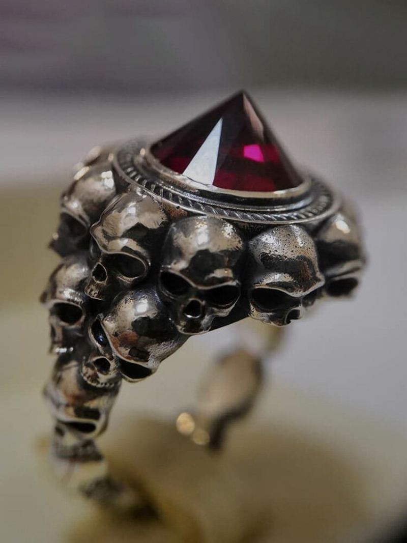 Vintage Skull Men Ring Punk Intarzovaný Satellite Gem Dámský Prsten