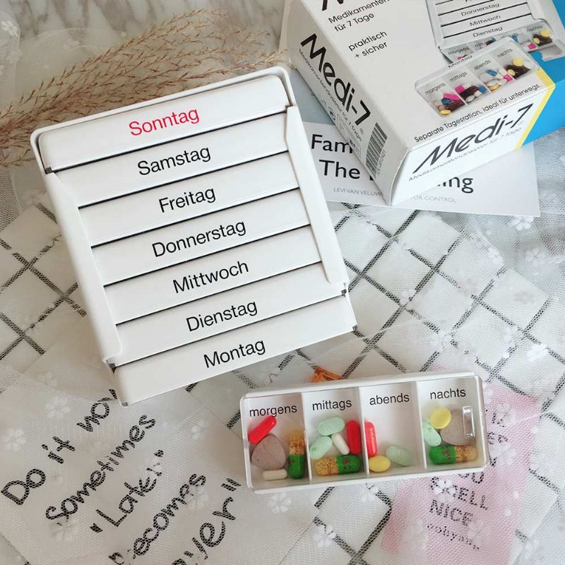 Přenosný Organizér Na Pilulky Ve Stylu Germany Style Medi-7 Weekly Pill Case Odolný Proti Vlhkosti
