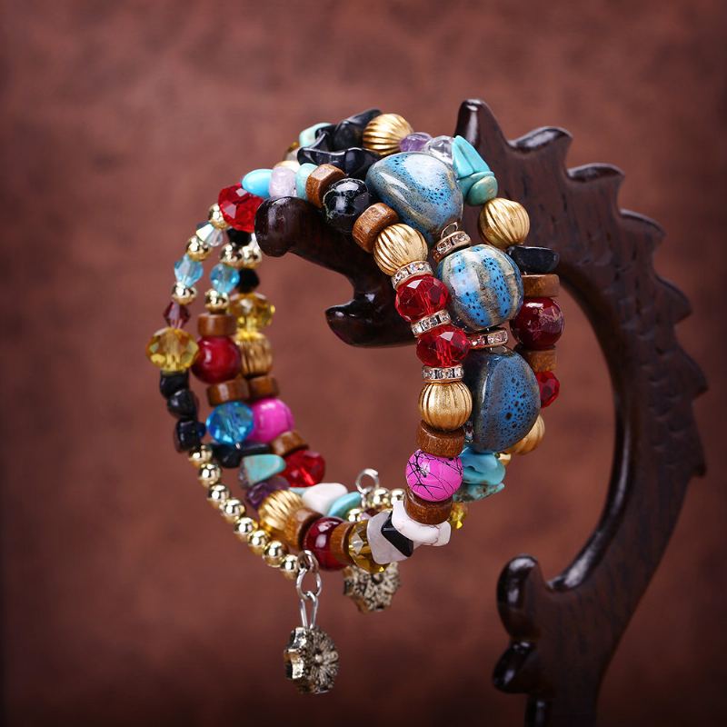 Bohemian Crushed Stone Náramek Multi Layer Beaded Mix Color Crystal Dámský