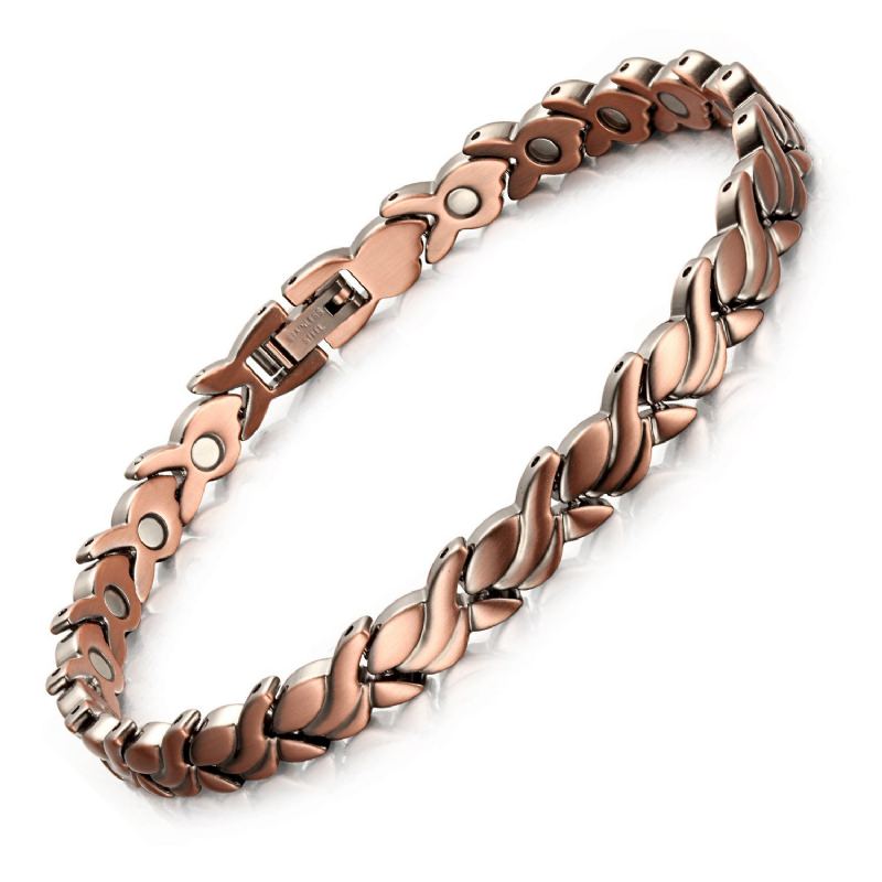 Červený Měděný Náramek Pure Copper 3500 Gauss Strong Magnetický Malá Zlatá Rybka Módní Rybí Kosti Pro Dámy