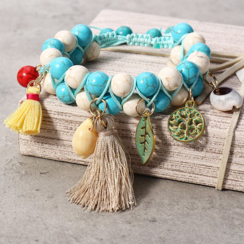 České Přírodní Tyrkysové Korálkové Náramky Shell Leaf Tree Of Life Charms Se Střapcem