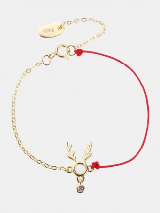 Módní Lucky Thin Red Rope 925 Sterling Silver Náramky Dámské Elk Deer Zirconia