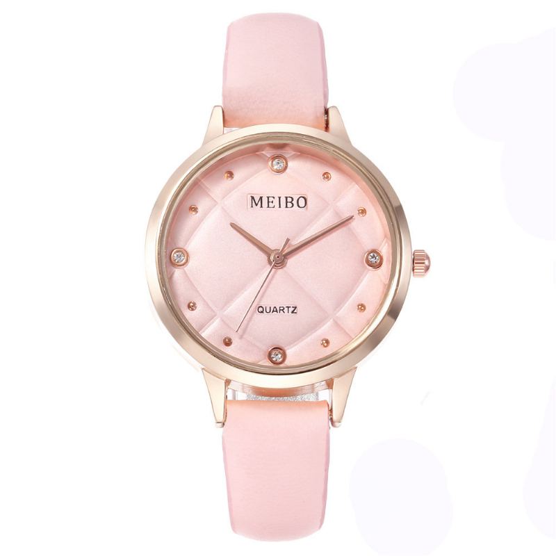 7 Barev Ležérní Kožený Pásek Quartz Hodinky S Diamantovým Kulatým Ciferníkem S Osazením