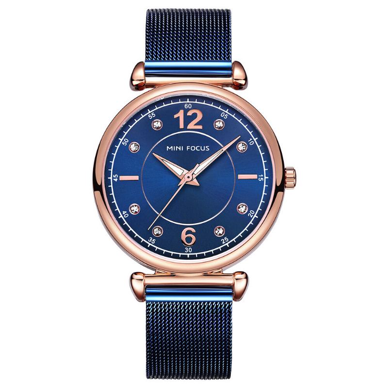 Elegantní Design Mesh Steel Dámské Náramkové Hodinky Crystal Quartz