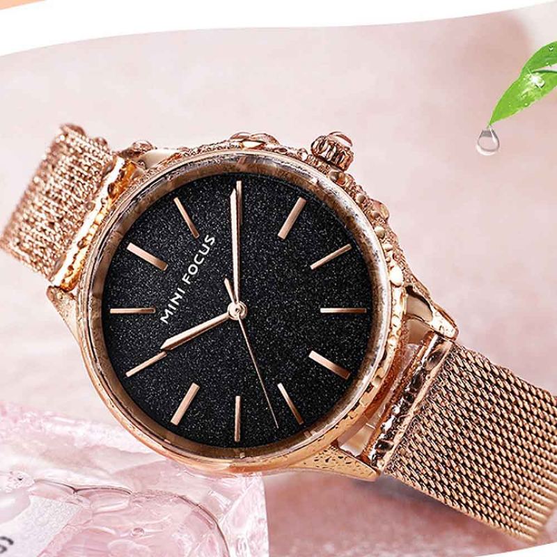 Japonské Dámské Minimalistické Ultra Tenké Hodinky Analog Quartz Stainless Steel Mesh Watch