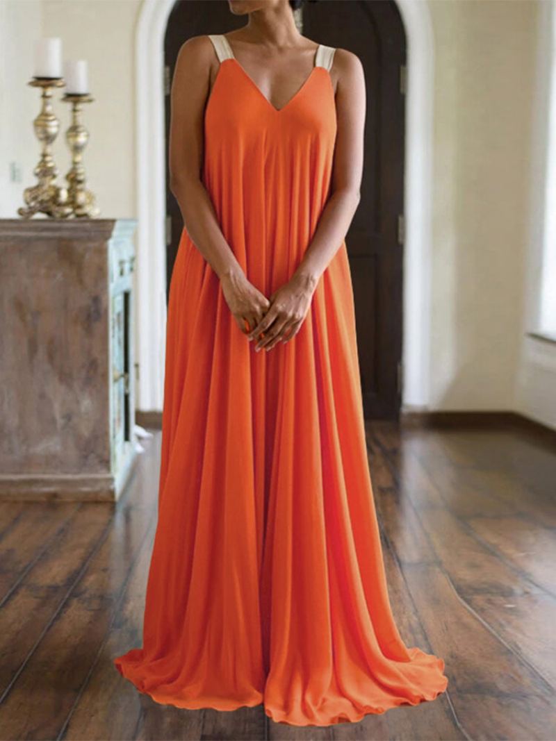 Jednobarevné Maxi Šaty S Elastickými Ramínky Bohemian Plus Size